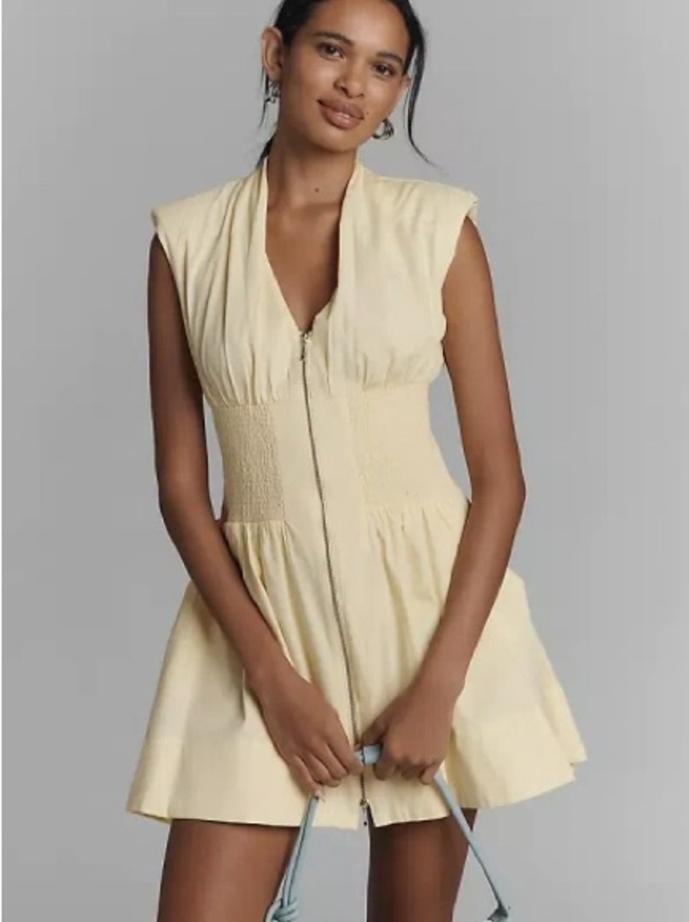 maeve anthropologie Tommie Cap-sleeve Smocked Front-zip Shirt Dress size L NWOT